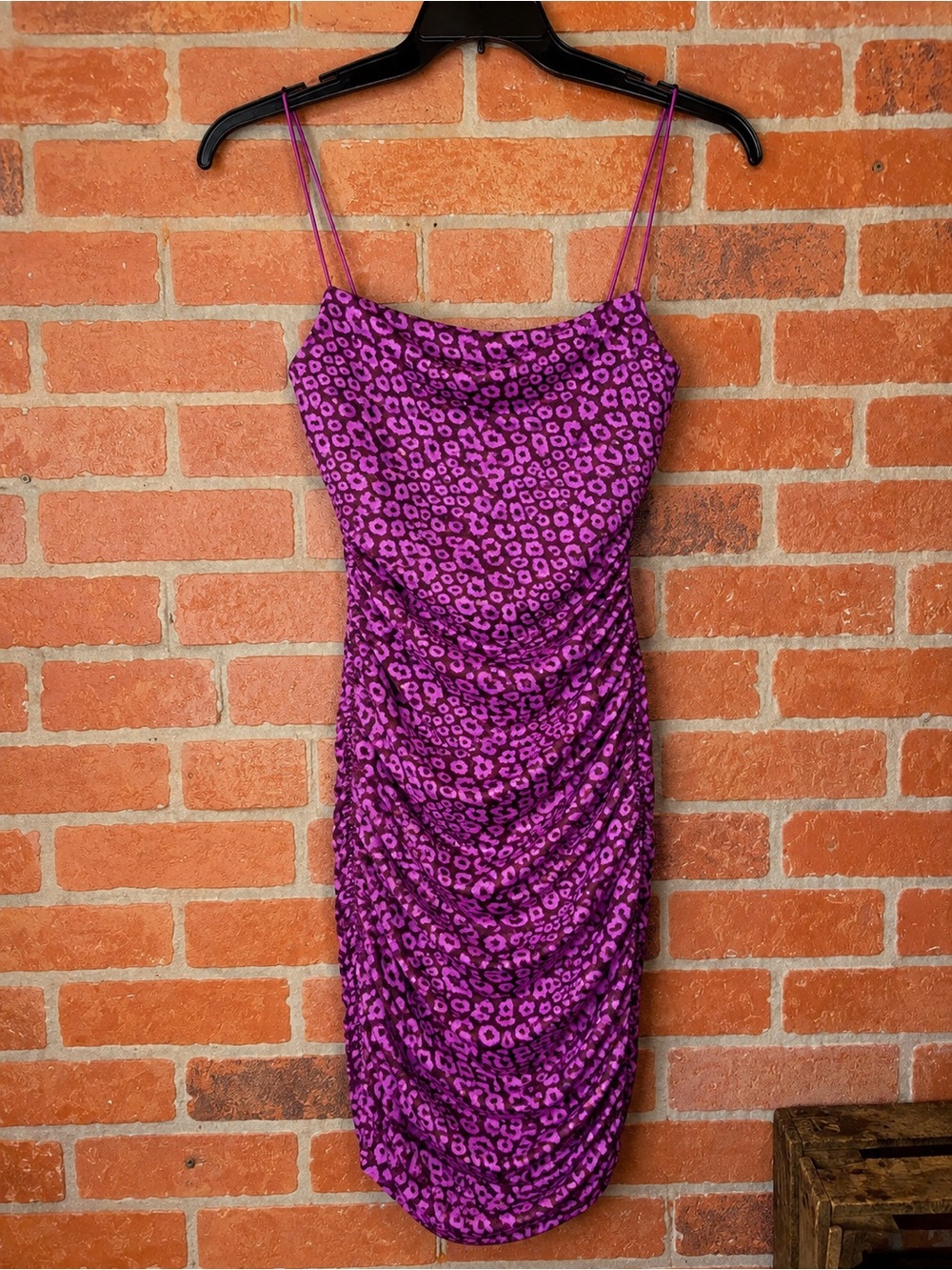 Oh Polly Women’s US 10 Purple Leopard Mesh Ruched Bodycon Midi Dress Y2K